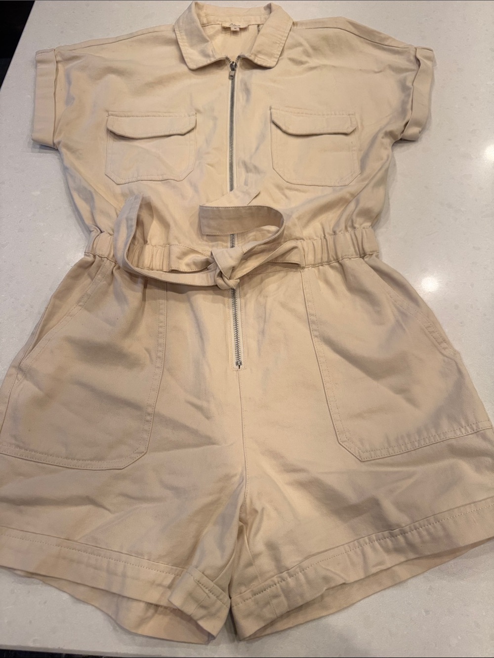 Elan Cream Utility Short Romper with Belt